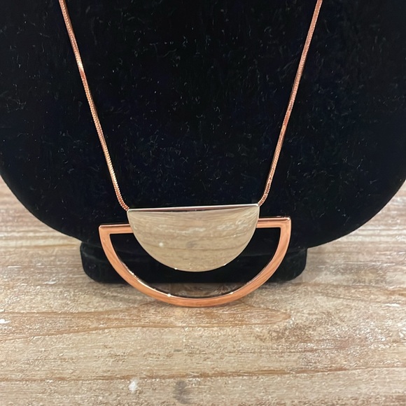 Vintage Rose Gold Silver Tone Pendant Long Statement Necklace - Picture 2 of 3